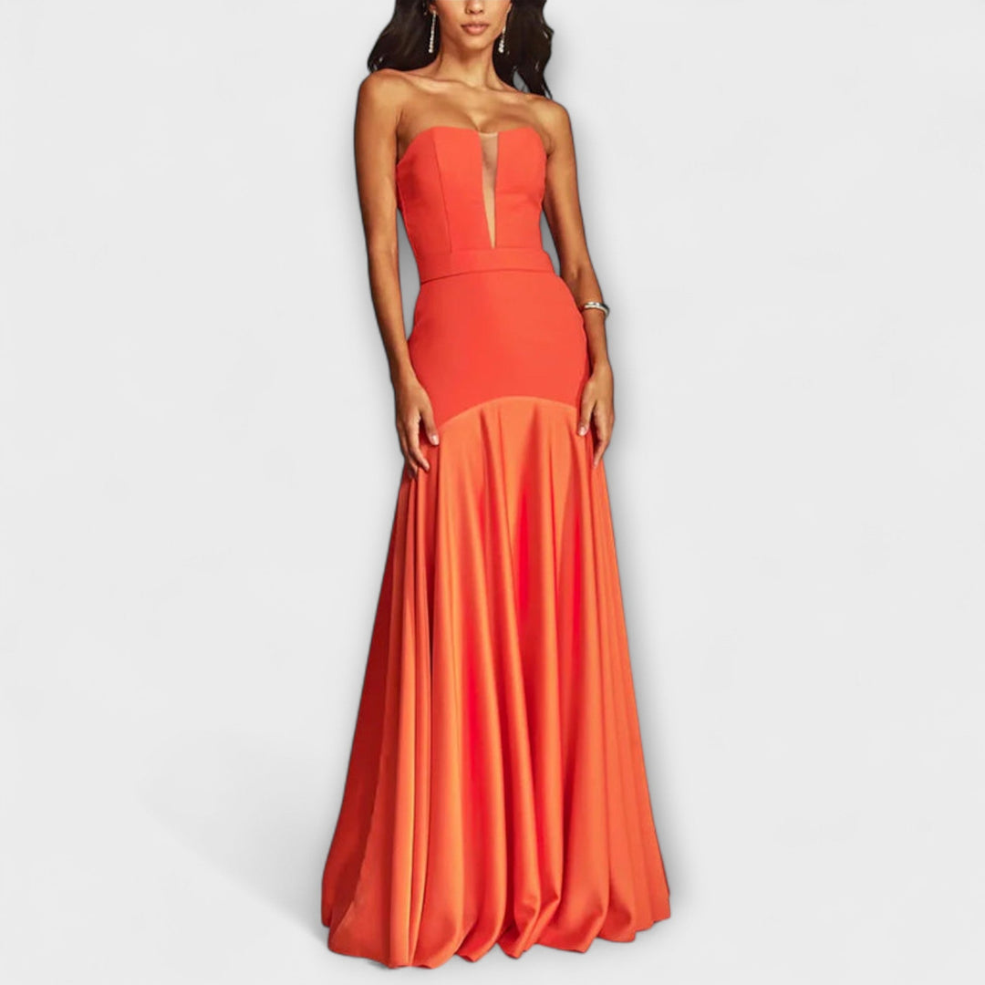 Christa - Schulterfreies Maxikleid mit V-Ausschnitt