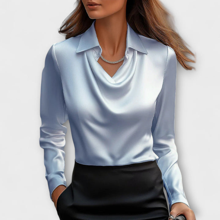 Martha - Glänzende Bluse mit gerafftem Kragen