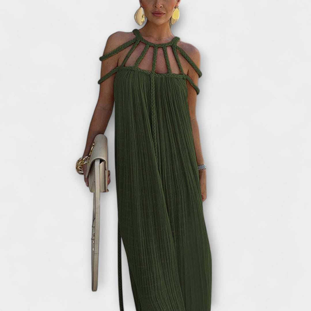 Helmine - Ein schickes Maxikleid aus Mischgewebe mit drapierten Zöpfen