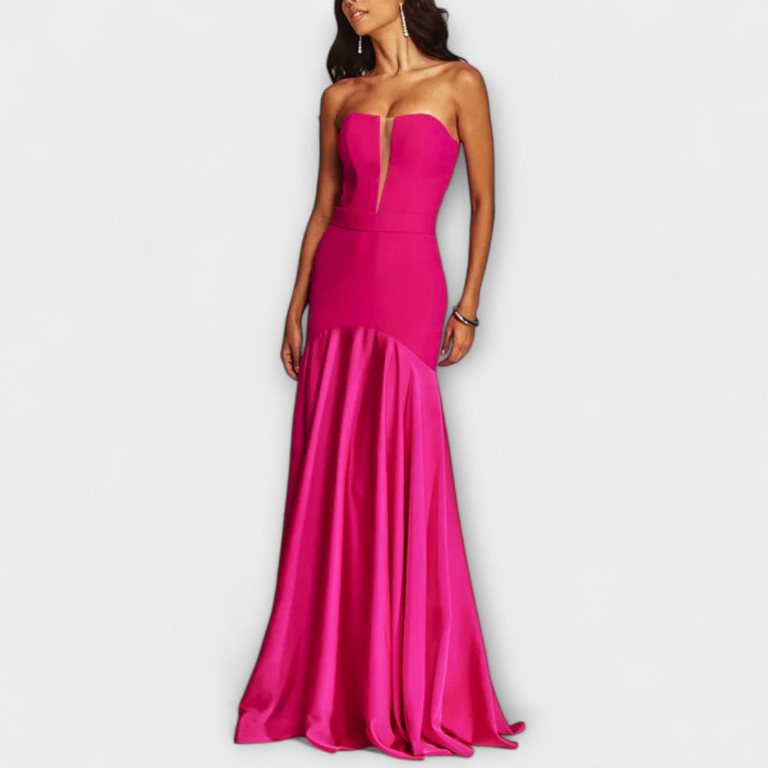 Christa - Schulterfreies Maxikleid mit V-Ausschnitt