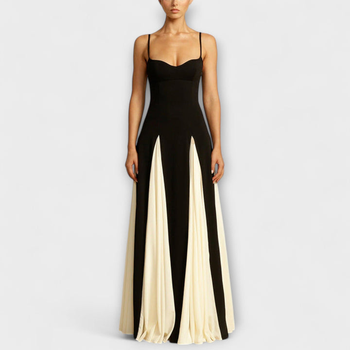 Mona - Klassische Eleganz A-Linie Maxi Kleid mit Tüllpaneelen