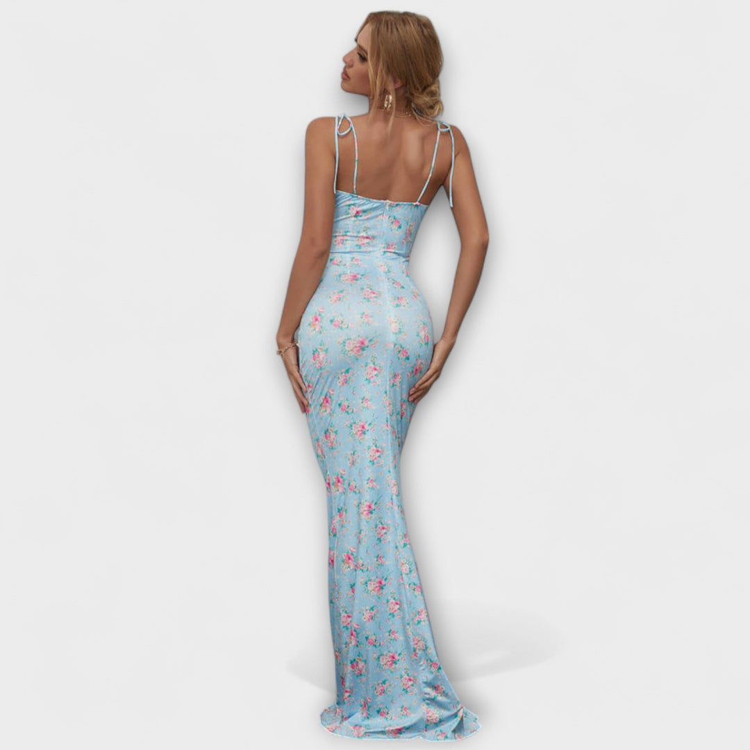 Kathrin - Floral Print Prom Dress mit gebundenen Schulterträgern