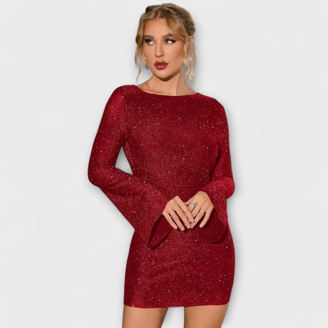 Christiane - Rückenfreies Paillettenkleid mit langen Ärmeln