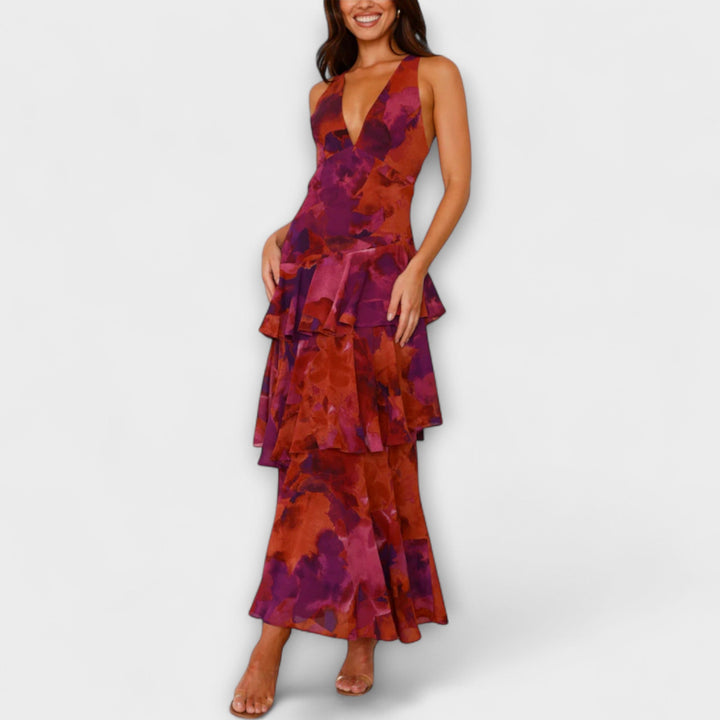 Selma - Chiffonkleid mit V-Ausschnitt und fließenden Lagen