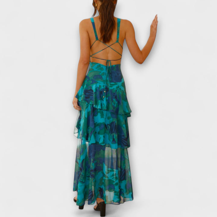 Selma - Chiffonkleid mit V-Ausschnitt und fließenden Lagen