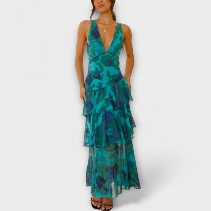 Selma - Chiffonkleid mit V-Ausschnitt und fließenden Lagen