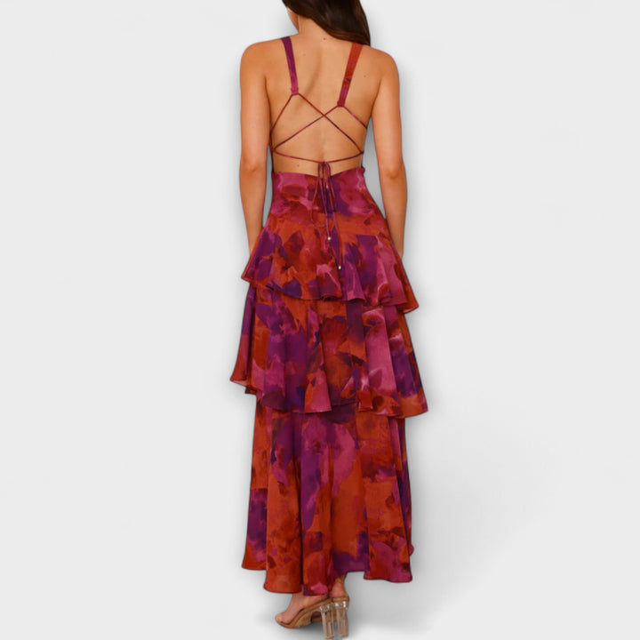 Selma - Chiffonkleid mit V-Ausschnitt und fließenden Lagen