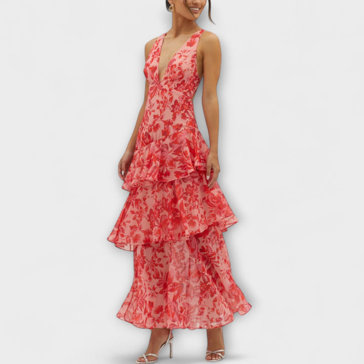 Selma - Chiffonkleid mit V-Ausschnitt und fließenden Lagen