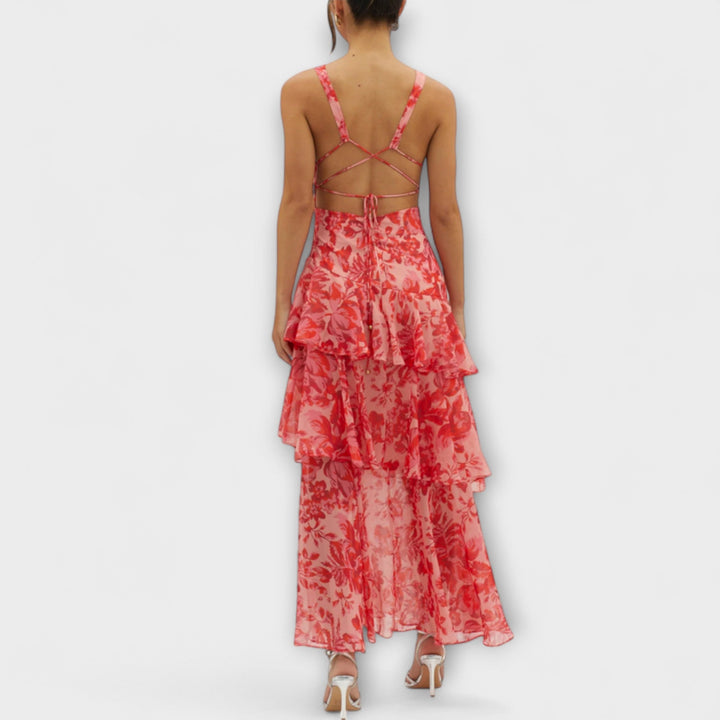 Selma - Chiffonkleid mit V-Ausschnitt und fließenden Lagen