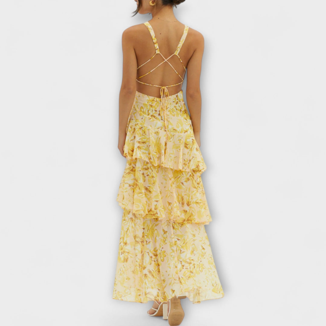 Selma - Chiffonkleid mit V-Ausschnitt und fließenden Lagen