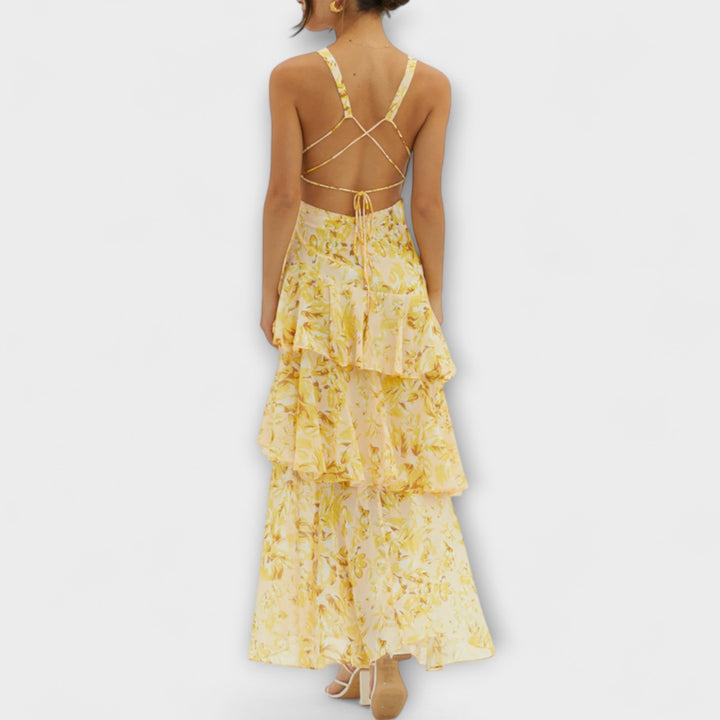 Selma - Chiffonkleid mit V-Ausschnitt und fließenden Lagen