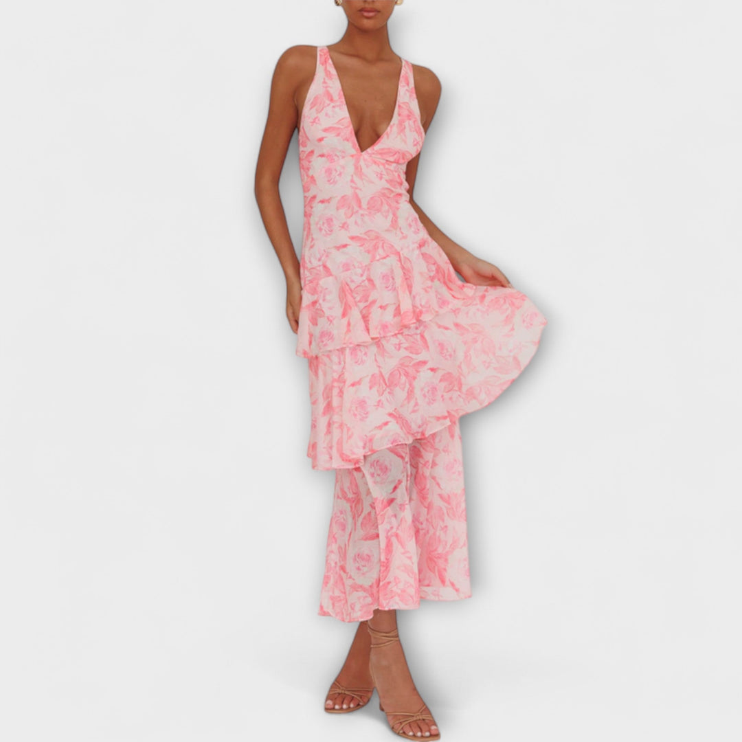 Selma - Chiffonkleid mit V-Ausschnitt und fließenden Lagen