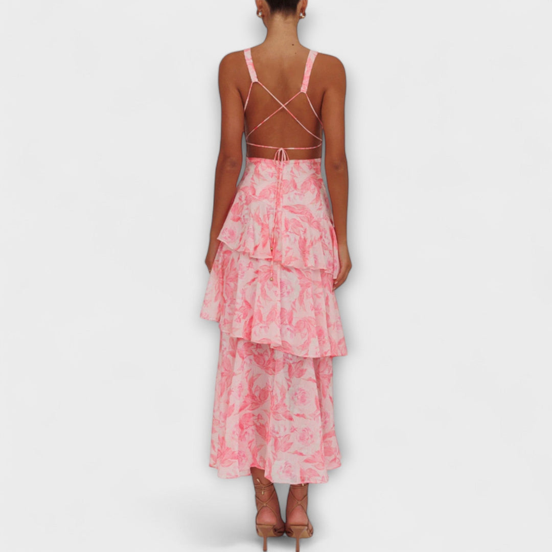 Selma - Chiffonkleid mit V-Ausschnitt und fließenden Lagen