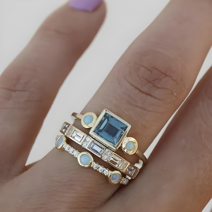 Ilse  - Vintage-Ring-Set im Kristallstil in Blau