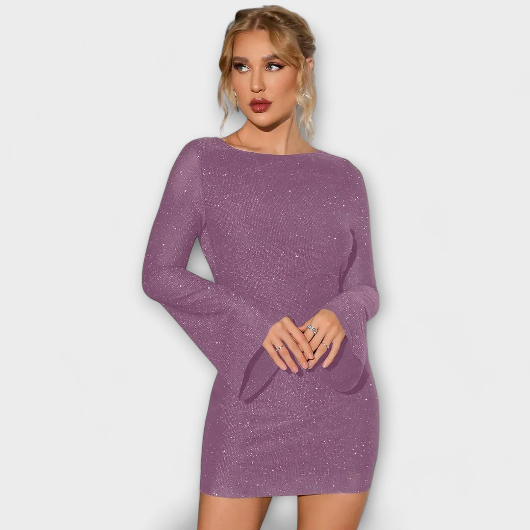 Christiane - Rückenfreies Paillettenkleid mit langen Ärmeln