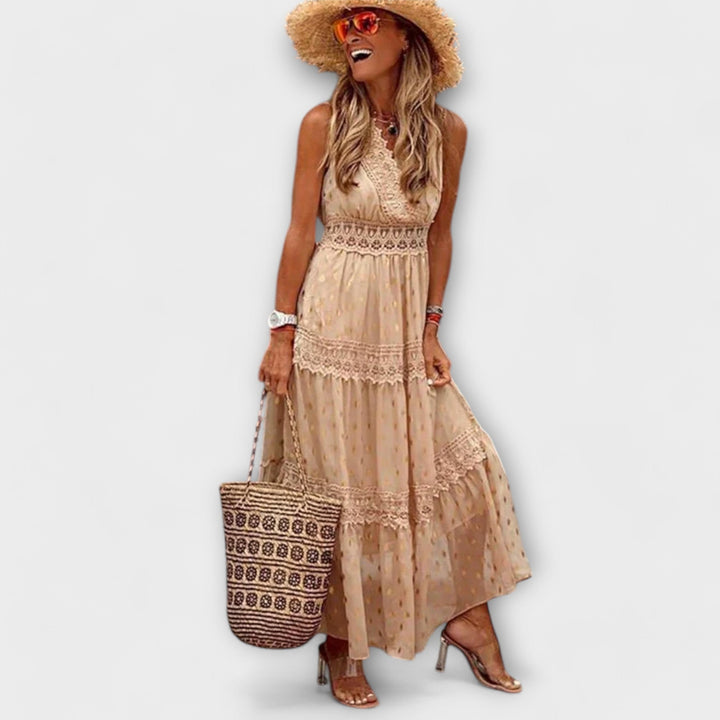 Dietlinde - Maxikleid mit Boho-Spitze