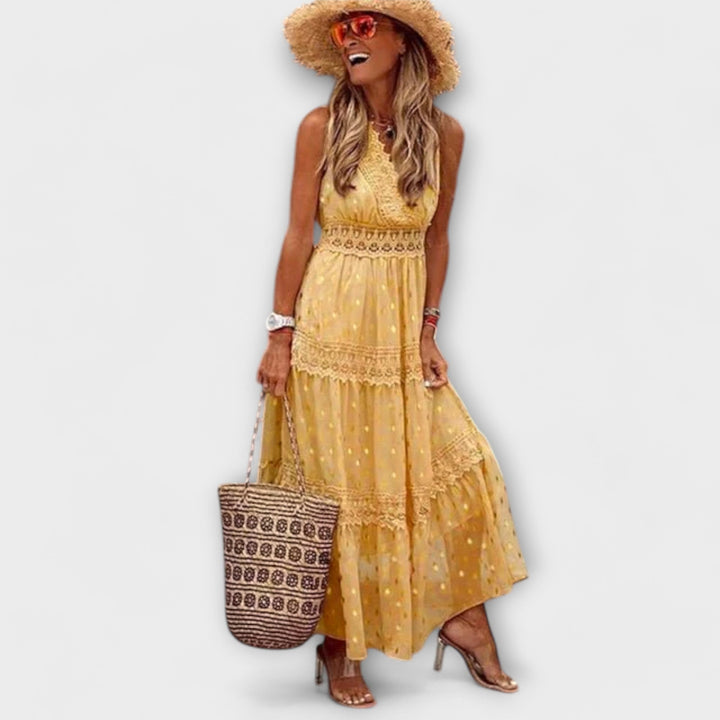 Dietlinde - Maxikleid mit Boho-Spitze