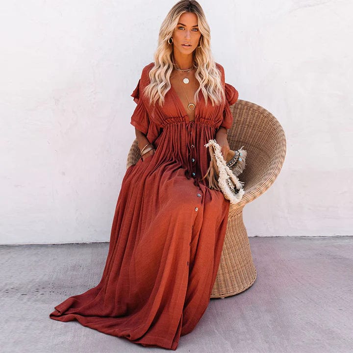 Trotula - Rotes langes Strandkleid